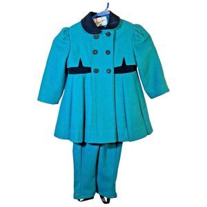ROTHSCHILD Girls Wool Velvet Turquoise Blue Coat‎ and Snow Pants Leggings Size 4